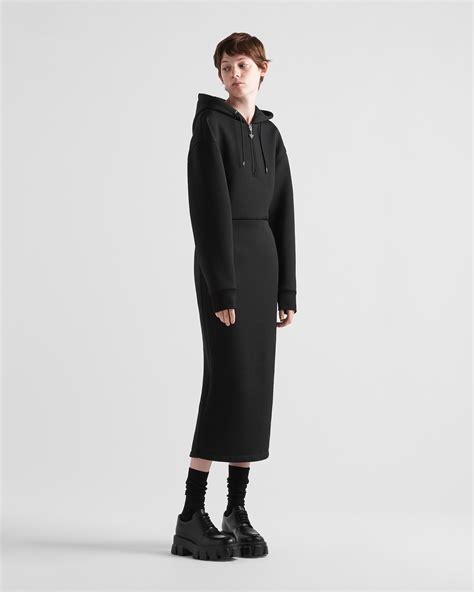 prada smocked cotton sleeveless black dress|Black Cotton Fleece Dress .